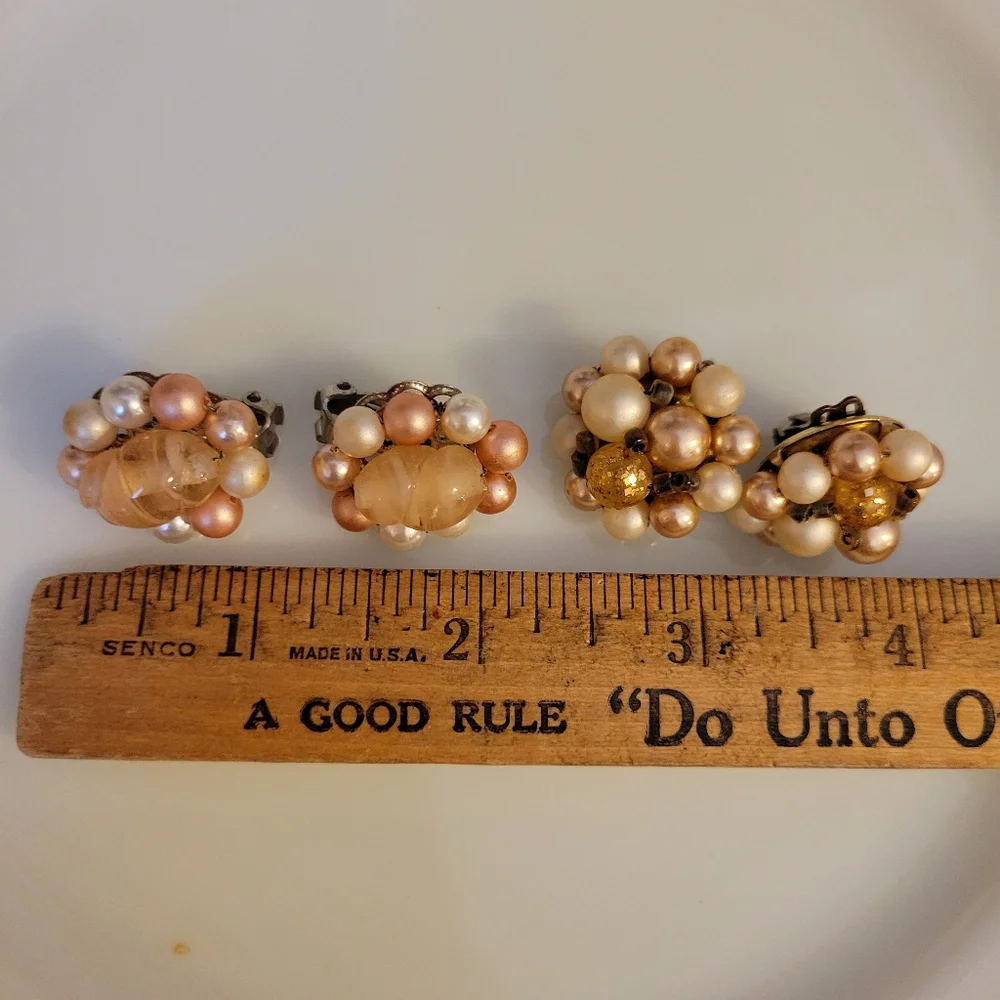 2 Pairs Vintage Clip-On Beaded Earrings ~ MCM ~ Japan ~ 1950s ~ Pretty!